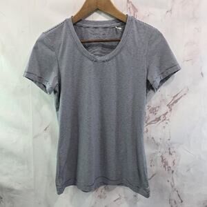 Toad & Co Shirt Womens Small Blue Striped Swiftly Breathe Crew Short Sleeve